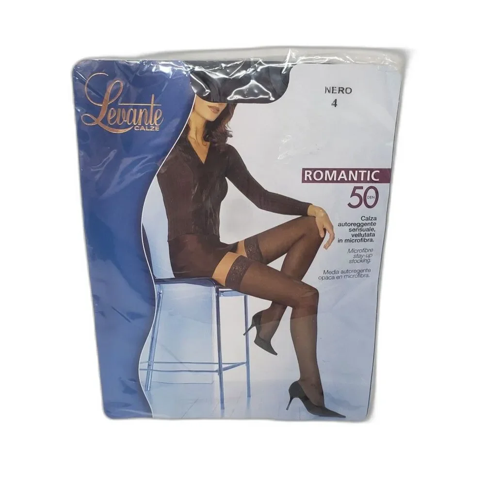 Levante Romantic 50 Thigh High Stockings Nero 4 Black Womens Size XL NEW
